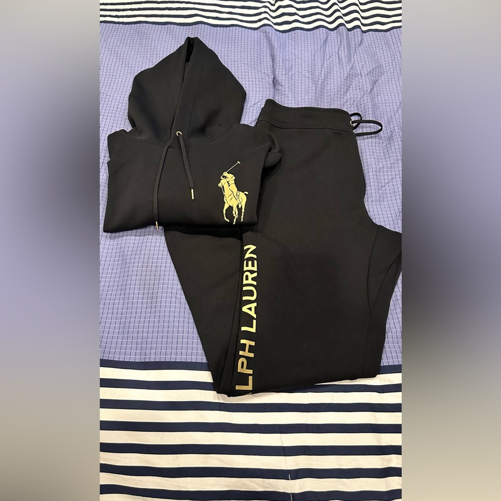 Polo by Ralph Lauren Black Hoodie with Yellow Pony Logo